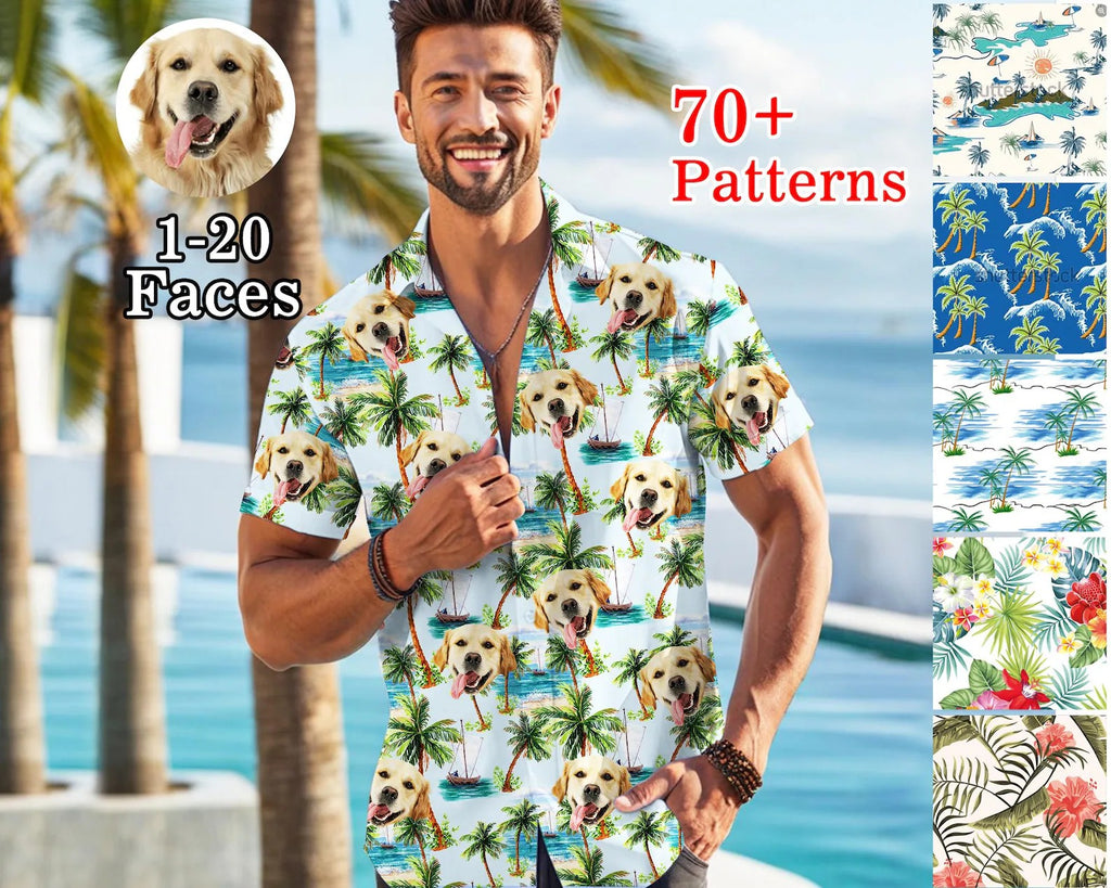 Custom Dog Face Hawaiian Shirt: Personalized Pet Photo ButtonDown,Men's Tropical Shirt,Bachelor Party,Gift for DogDad