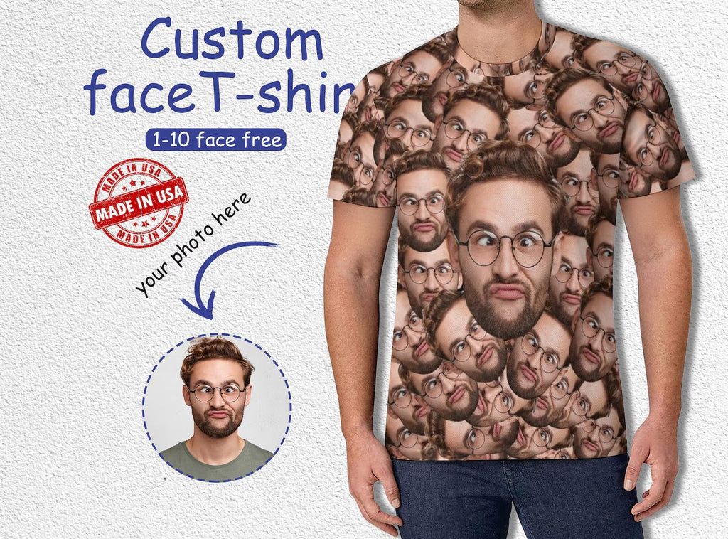 Custom Face All-Over Print T-Shirt, Personalized Photo Shirt