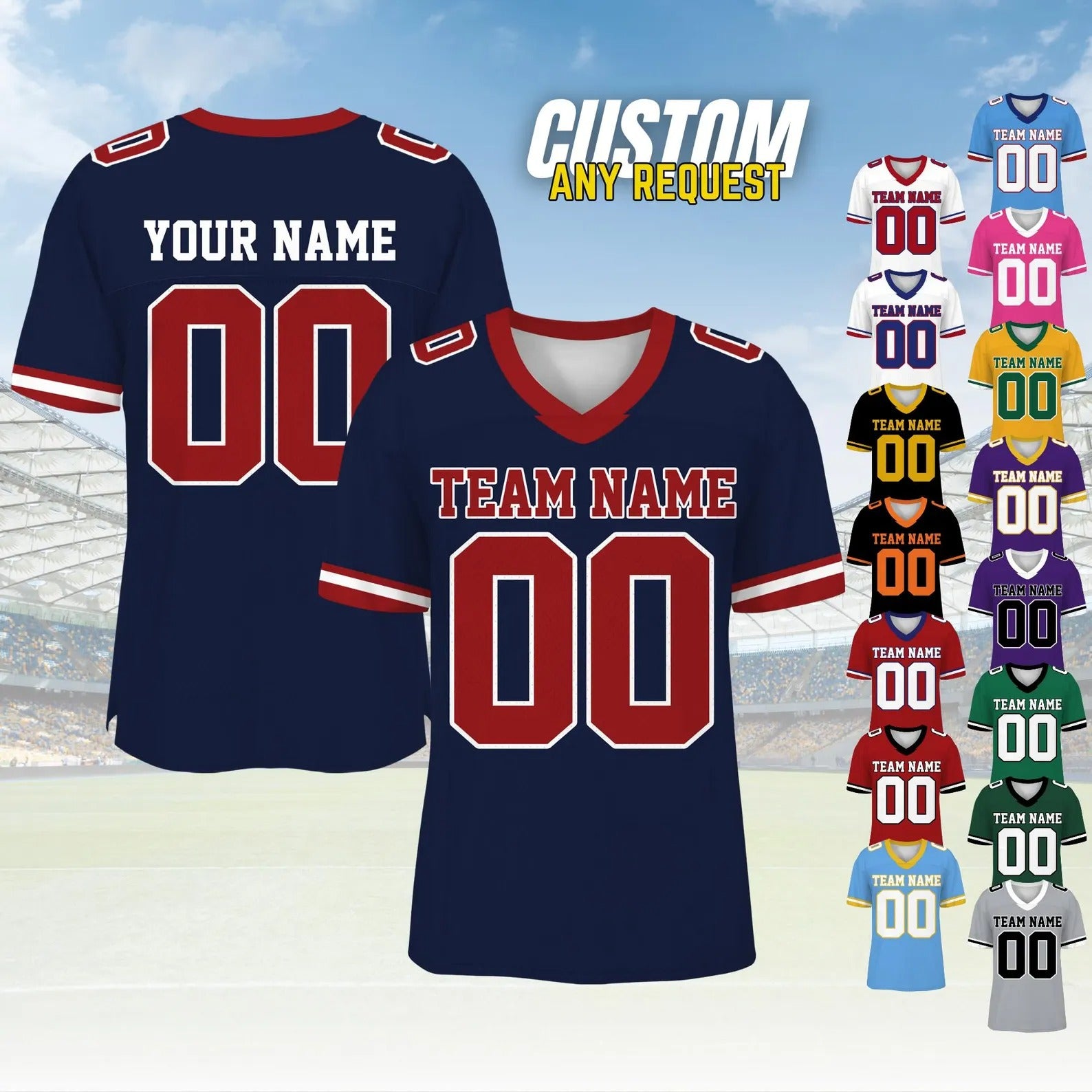 Personalized Football Jersey,Man Short Sleeves V-Neck Shirt,Custom Front Back Football Soccer V-neck Mesh Jersey For Men Polyester F17