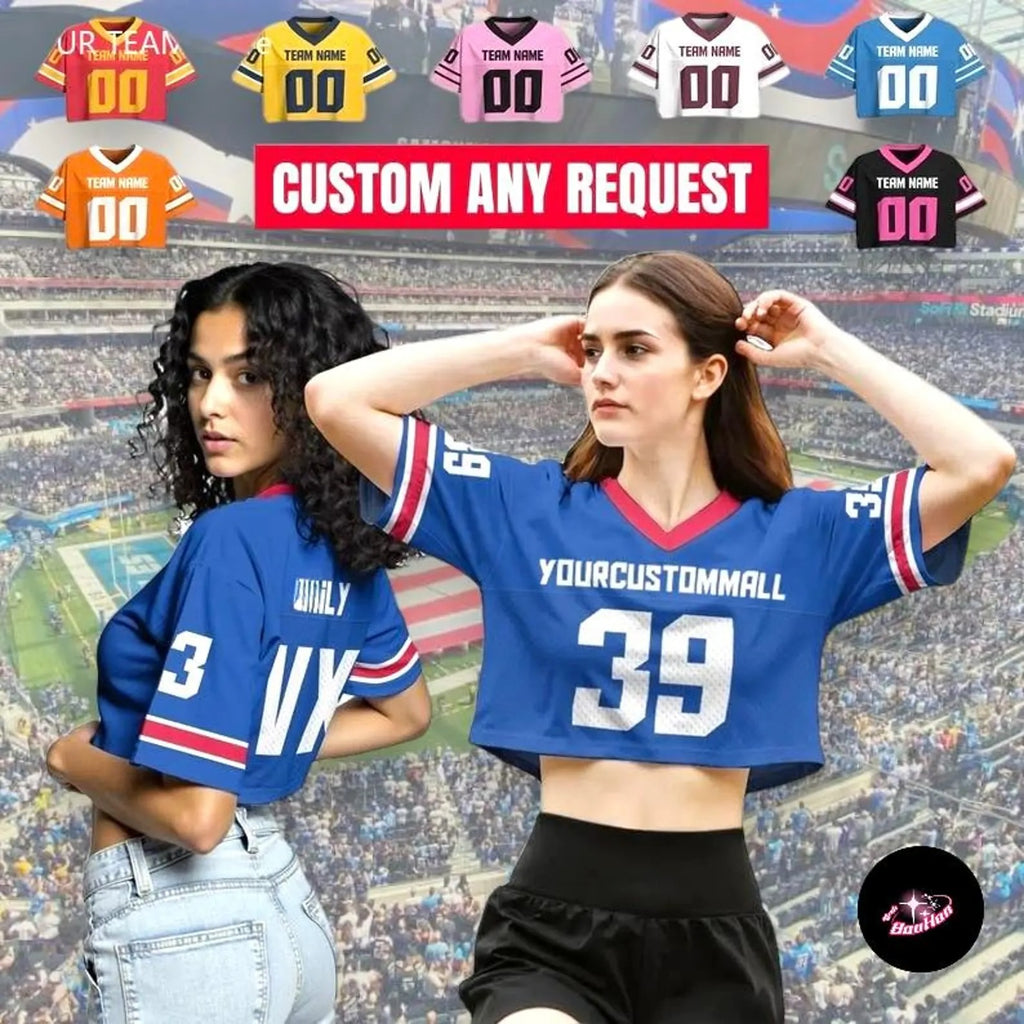 Personalize Crop top Football Jersey for Women Girl, Custom Team Name Number Logo, Concert shirt, Cheer jersey, Streetwear Women Sports