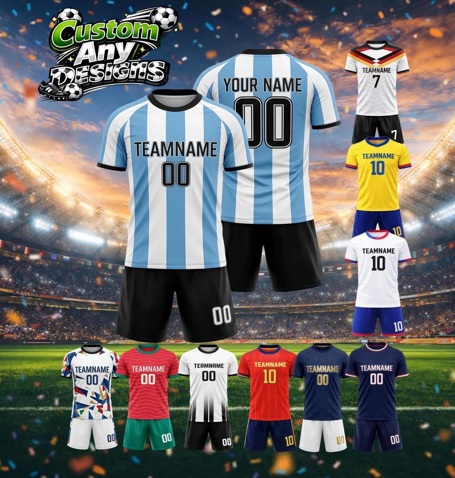 Custom Soccer Jersey, Team Sport Uniform, Personalized Team Name Number Logo, 2026 World Cup team jersey, Birthday Gift for Men Women Kids
