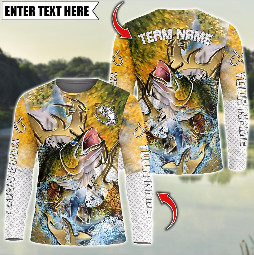Walleye Fishing Jersey, Trophy Splash Art Shirt, Custom Team Name Long Sleeve, Tournament Fishing Shirt, Angler Gift Men Women
