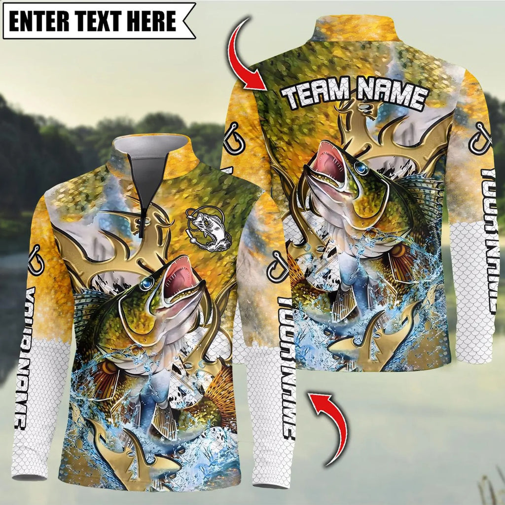 Personalized Fishing 1/4 Zip Long Sleeve Performance Jersey,Bass Trout Fishing Jersey,Custom Angler Shirt,Fisherman Fishing Gift for Men F5