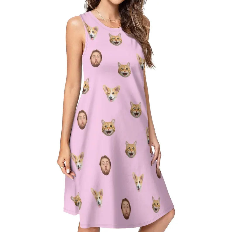 Custom Photo Nightgown, Personalized Pet Face Pajama Dress