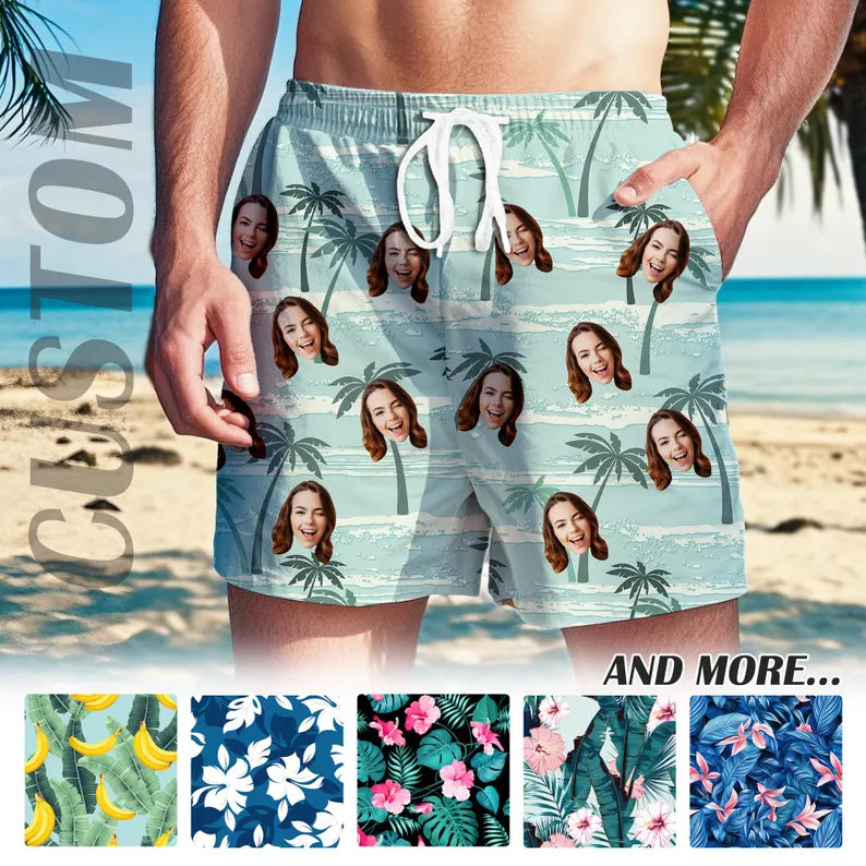Personalized Face Swim Trunks, Custom Men's Bathing Suit, Father's Day Gift