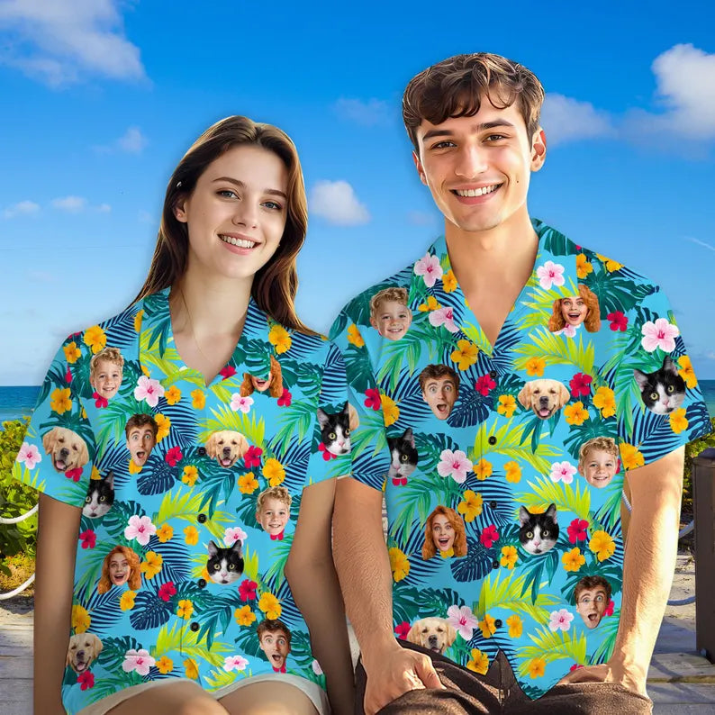 Custom Face Hawaiian Shirt, Personalized Photo Shirt, Christmas Gift