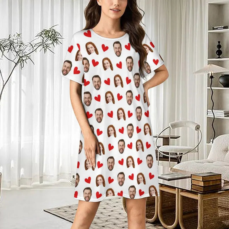 Custom Face Pajama Dress: Personalized Women's Nightgown, Mother's Day Gift