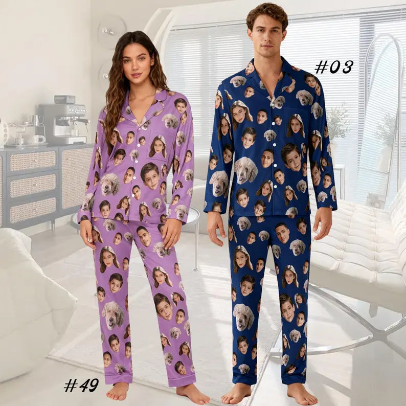 Custom Face Pajama Set,Christmas Pajamas,Personalized Photo Pajamas,Men Women Pajamas Bridal Party Birthday Anniversary Day Gifts,dog gifts