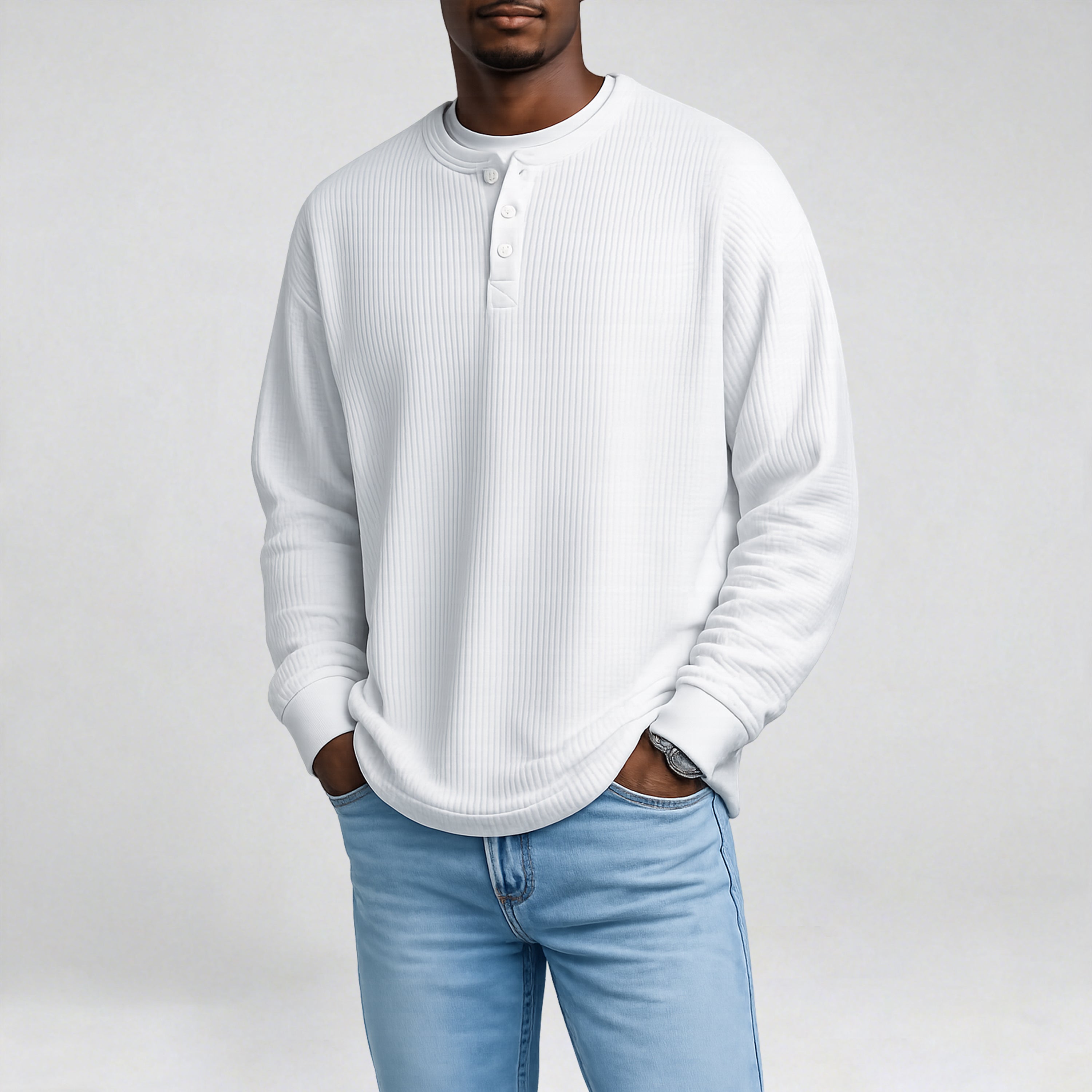 Men's and Big Men's Waffle Knit Long Sleeve Button Henley T-Shirts